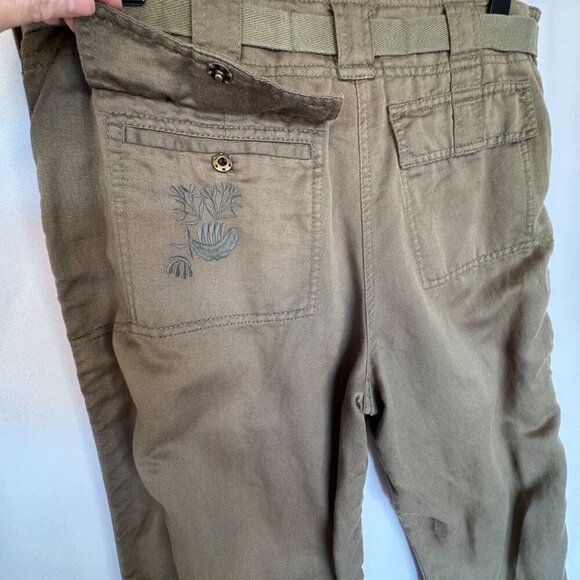 Vintage Y2K DKNY Pure Linen Blend Green Embroidered Straight Leg Utility Pants - Picture 9 of 16